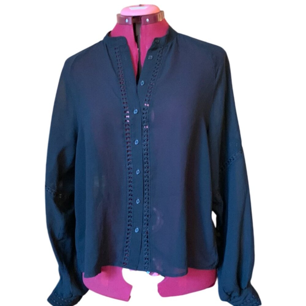 ICONE - Recycled sheer chiffon crewneck blouse - Black Large